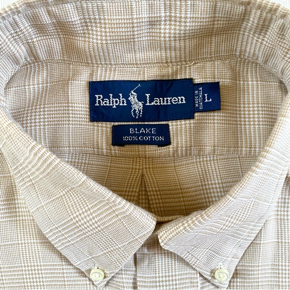 RALPH LAUREN Men’s Blake 100% Cotton Shirt, Glen Plaid Pattern, Tan, Size Large - Picture 4 of 15